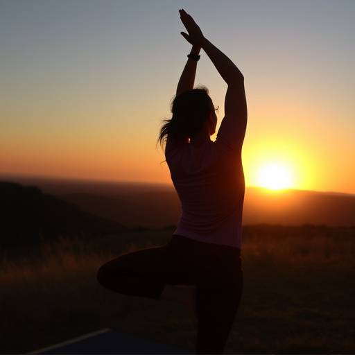 A person doing yoga outdoors at sunrise, representing the Fitness category