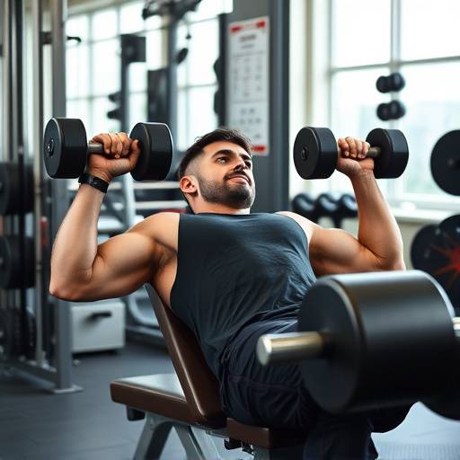Man doing dumbbell chest press on a bench