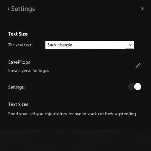 Settings panel showing options for text size and color contrast adjustment.