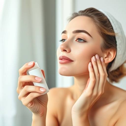 Woman applying moisturizer to her face, demonstrating skincare routine